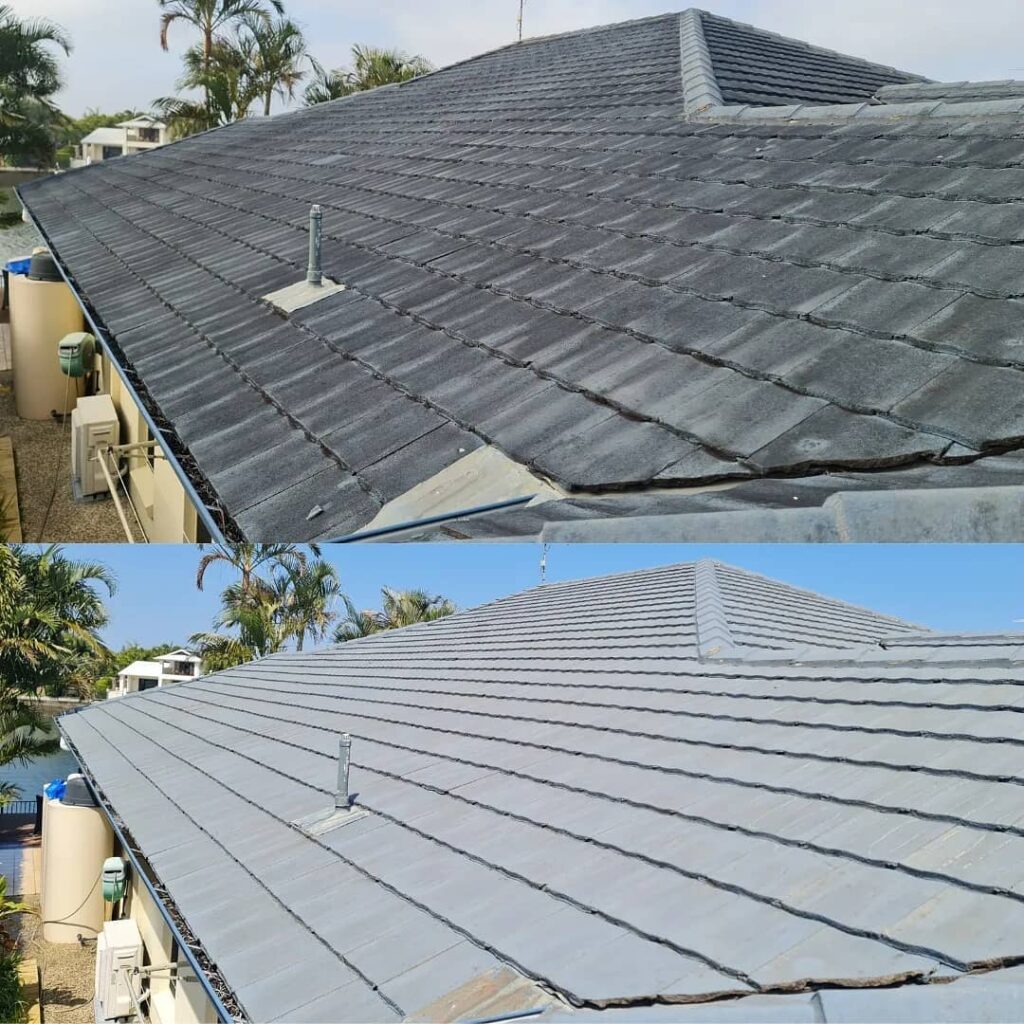 Tile roof pressure and softwash cleaning - before vs after